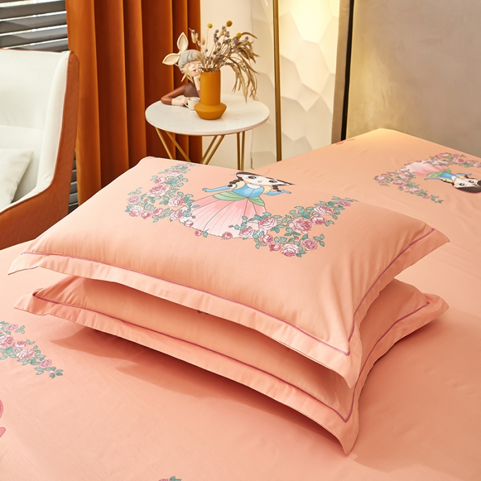 91家纺网 家纺一手货源 找家纺 雲归梦2023新款13372全棉活性大版印花简约居家四件套 花仙子粉