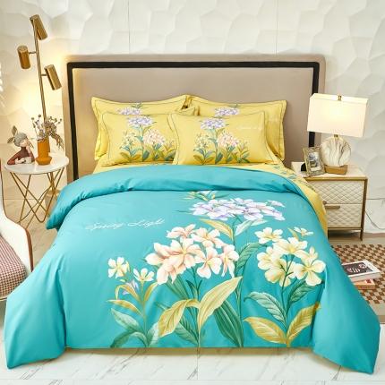 雲归梦2023新款13372全棉活性大版印花简约居家四件套 花音蓝