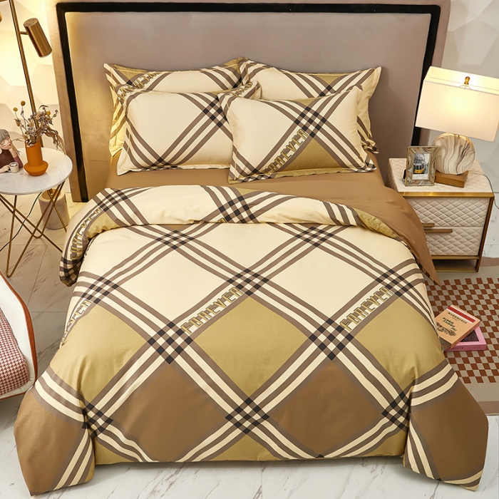 91家纺网 家纺一手货源 找家纺 雲归梦2023新款13372全棉活性大版印花简约居家四件套 杰菲咖