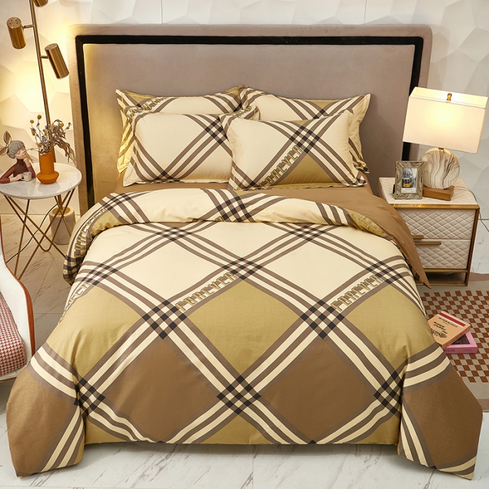 91家纺网 家纺一手货源 找家纺 雲归梦2023新款13372全棉活性大版印花简约居家四件套 杰菲咖