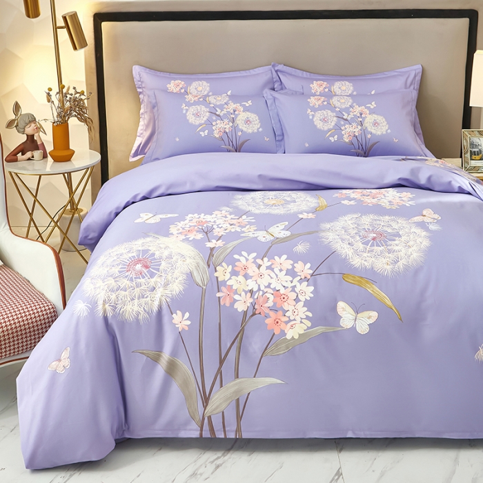 91家纺网 家纺一手货源 找家纺 雲归梦2023新款13372全棉活性大版印花简约居家四件套 兰亭若梦紫