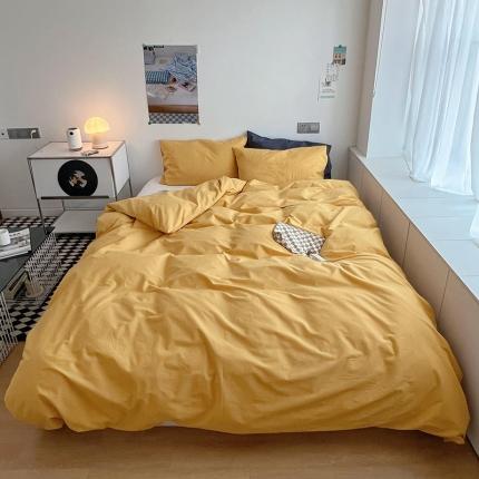 91家纺网 家纺一手货源 找家纺 猪先生 2022新款极简风纯棉床盖床笠四件套 鹅黄+极简白