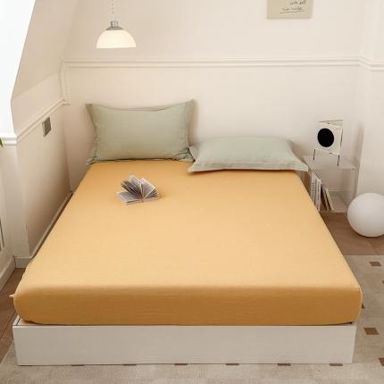 91家纺网 家纺一手货源 找家纺 嘉汀兰 2023新款全棉色织水洗棉纯色撞色款单床笠 黄