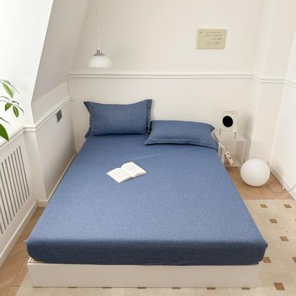 91家纺网 家纺一手货源 找家纺 嘉汀兰 2023新款全棉色织水洗棉纯色撞色款单床笠 牛仔蓝