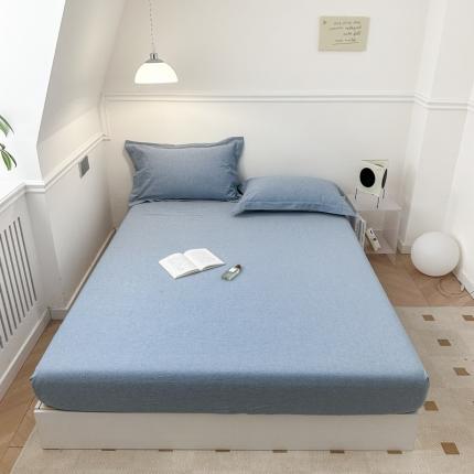 91家纺网 家纺一手货源 找家纺 嘉汀兰 2023新款全棉色织水洗棉纯色撞色款单床笠 清雅兰