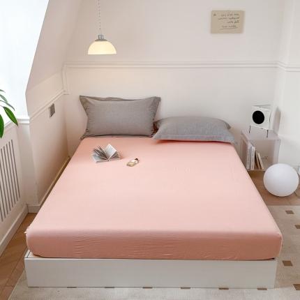 91家纺网 家纺一手货源 找家纺 嘉汀兰 2023新款全棉色织水洗棉纯色撞色款单床笠 少女粉