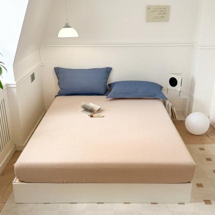 91家纺网 家纺一手货源 找家纺 嘉汀兰 2023新款全棉色织水洗棉纯色撞色款单床笠 深驼