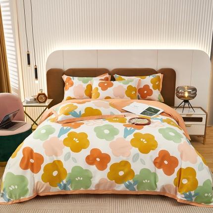 91家纺网 家纺一手货源 找家纺 雲归梦 新款13372全棉活性工艺款小版印花四件套 娇韵桔