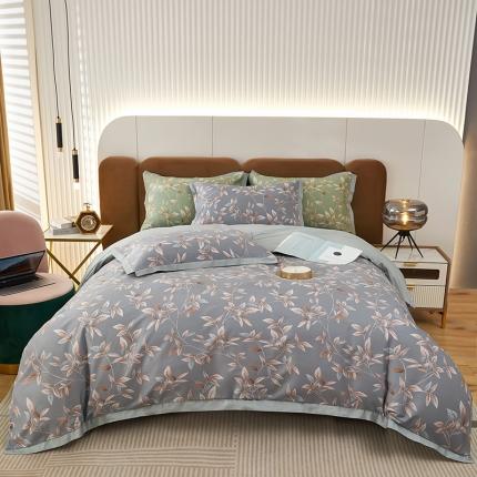 91家纺网 家纺一手货源 找家纺 雲归梦 新款13372全棉活性工艺款小版印花四件套 微光紫