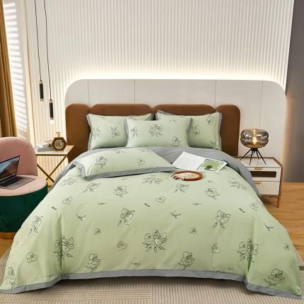 91家纺网 家纺一手货源 找家纺 雲归梦 新款13372全棉活性工艺款小版印花四件套 笑盈绿