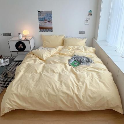 猪先生 2022新款极简风纯棉床盖床笠四件套 鹅黄+极简白