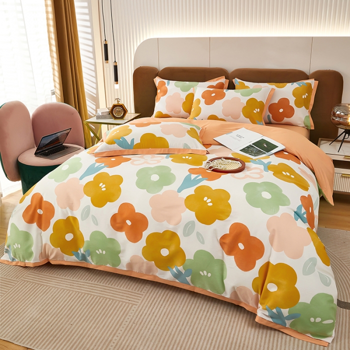 91家纺网 家纺一手货源 找家纺 雲归梦 新款13372全棉活性工艺款小版印花四件套 娇韵桔