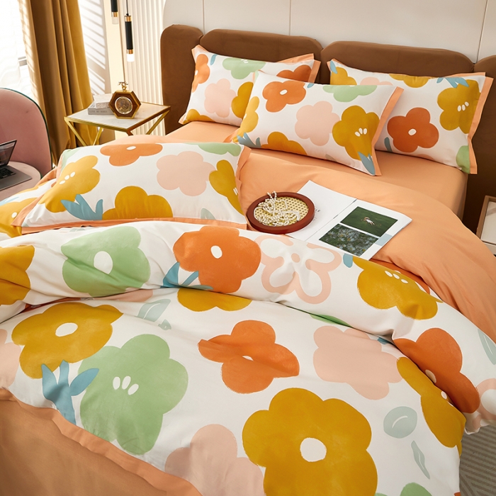 91家纺网 家纺一手货源 找家纺 雲归梦 新款13372全棉活性工艺款小版印花四件套 娇韵桔