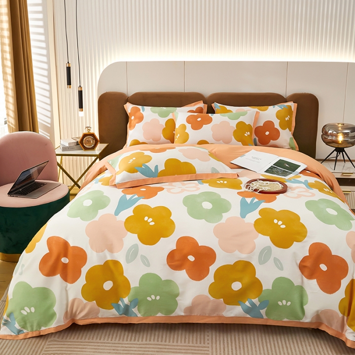 91家纺网 家纺一手货源 找家纺 雲归梦 新款13372全棉活性工艺款小版印花四件套 娇韵桔