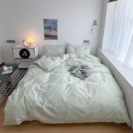 猪先生 2022新款极简风纯棉床盖床笠四件套 螺旋藻绿+极简白