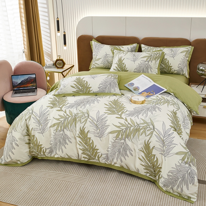 91家纺网 家纺一手货源 找家纺 雲归梦 新款13372全棉活性工艺款小版印花四件套 流年绿