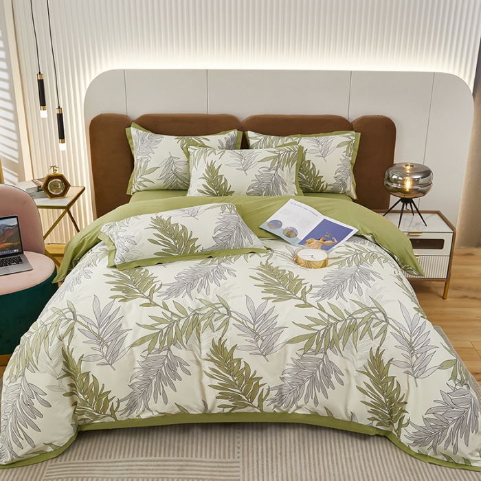 91家纺网 家纺一手货源 找家纺 雲归梦 新款13372全棉活性工艺款小版印花四件套 流年绿