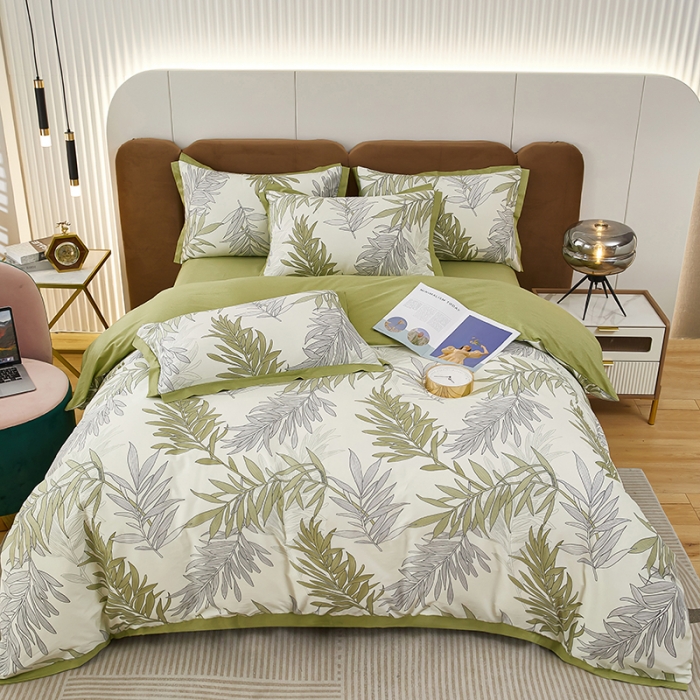 91家纺网 家纺一手货源 找家纺 雲归梦 新款13372全棉活性工艺款小版印花四件套 流年绿