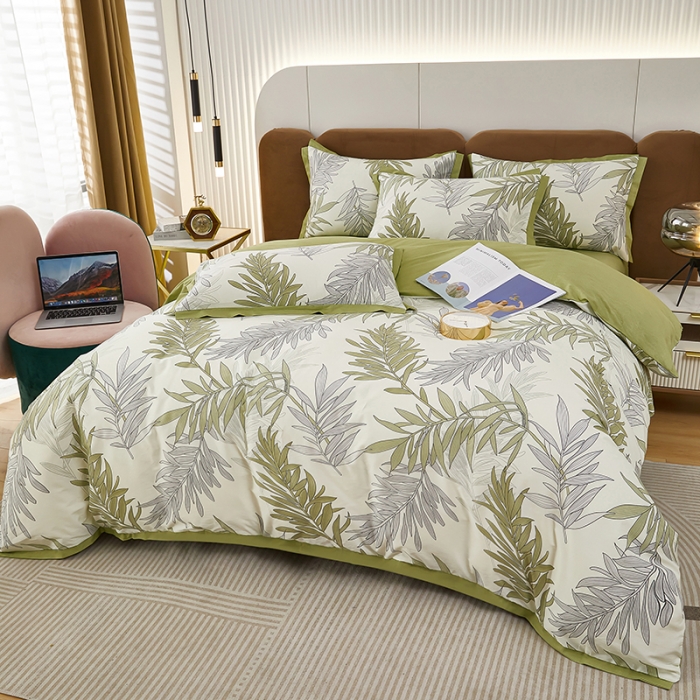 91家纺网 家纺一手货源 找家纺 雲归梦 新款13372全棉活性工艺款小版印花四件套 流年绿