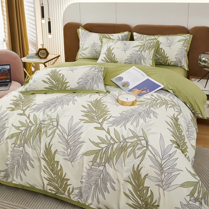 91家纺网 家纺一手货源 找家纺 雲归梦 新款13372全棉活性工艺款小版印花四件套 流年绿