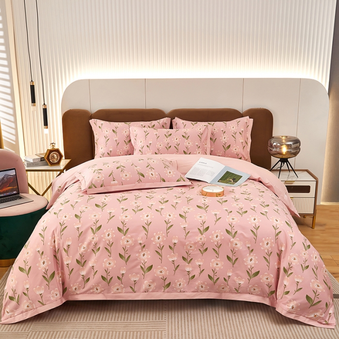 91家纺网 家纺一手货源 找家纺 雲归梦 新款13372全棉活性工艺款小版印花四件套 萌芽粉