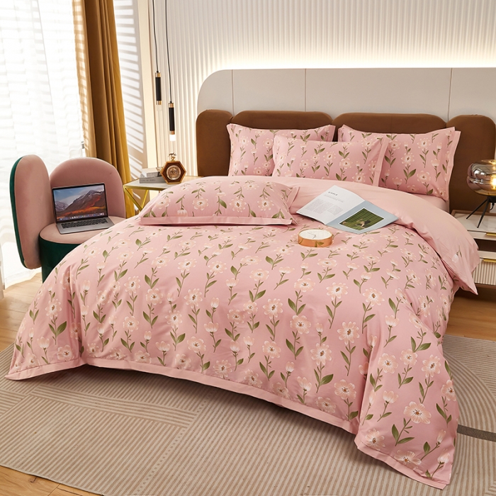 91家纺网 家纺一手货源 找家纺 雲归梦 新款13372全棉活性工艺款小版印花四件套 萌芽粉