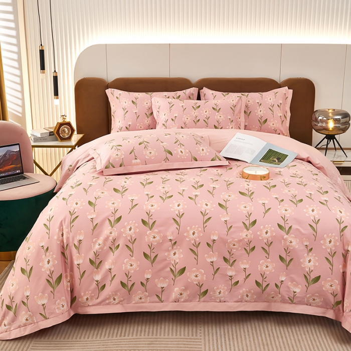 91家纺网 家纺一手货源 找家纺 雲归梦 新款13372全棉活性工艺款小版印花四件套 萌芽粉