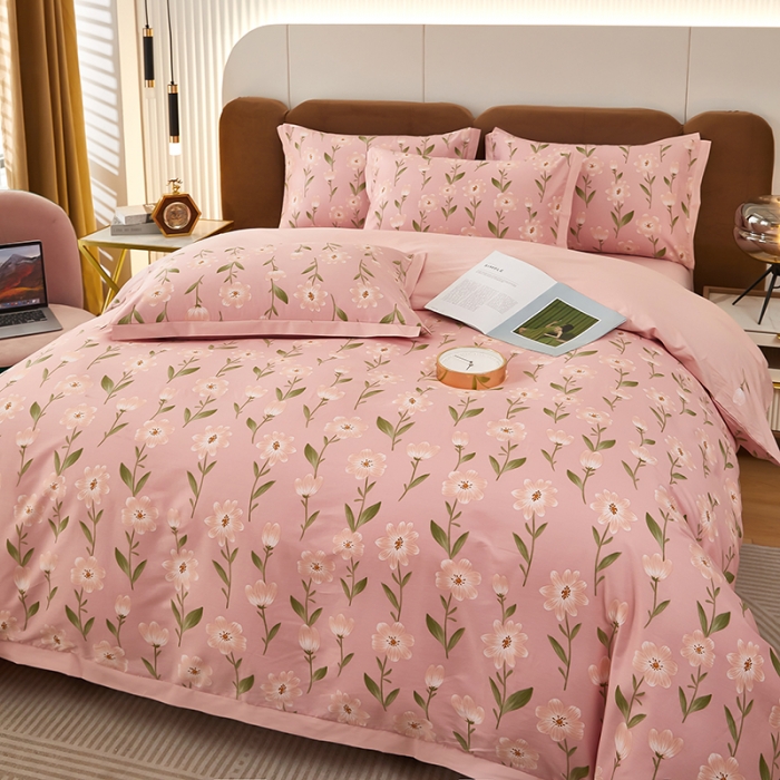 91家纺网 家纺一手货源 找家纺 雲归梦 新款13372全棉活性工艺款小版印花四件套 萌芽粉