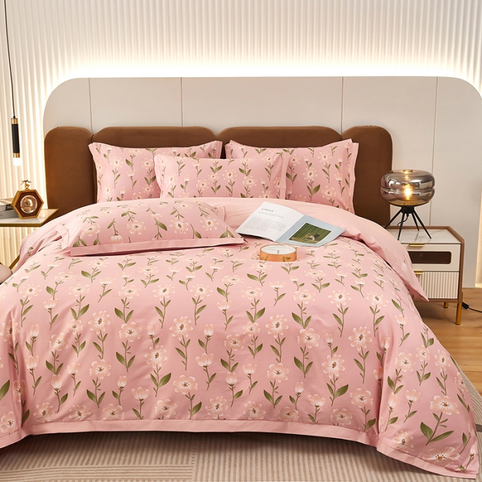 91家纺网 家纺一手货源 找家纺 雲归梦 新款13372全棉活性工艺款小版印花四件套 萌芽粉