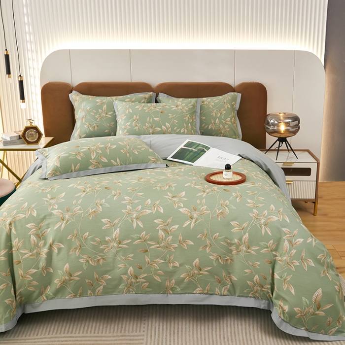 91家纺网 家纺一手货源 找家纺 雲归梦 新款13372全棉活性工艺款小版印花四件套 微光绿