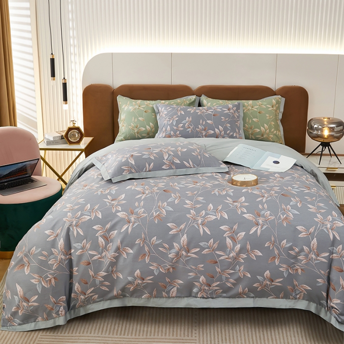 91家纺网 家纺一手货源 找家纺 雲归梦 新款13372全棉活性工艺款小版印花四件套 微光紫