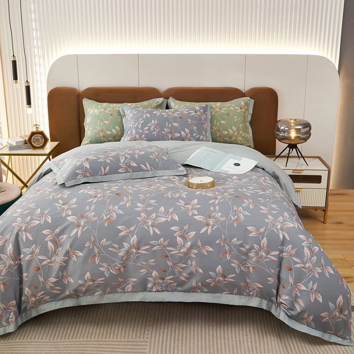 91家纺网 家纺一手货源 找家纺 雲归梦 新款13372全棉活性工艺款小版印花四件套 微光紫