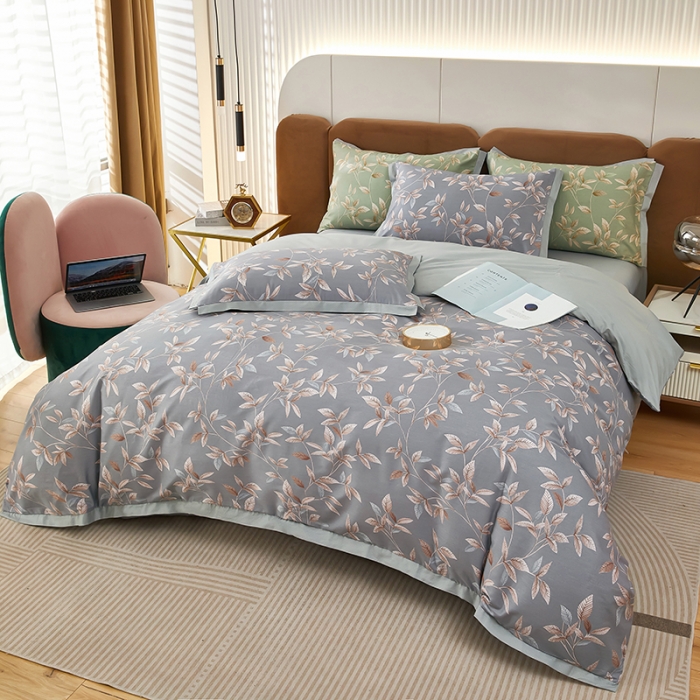 91家纺网 家纺一手货源 找家纺 雲归梦 新款13372全棉活性工艺款小版印花四件套 微光紫