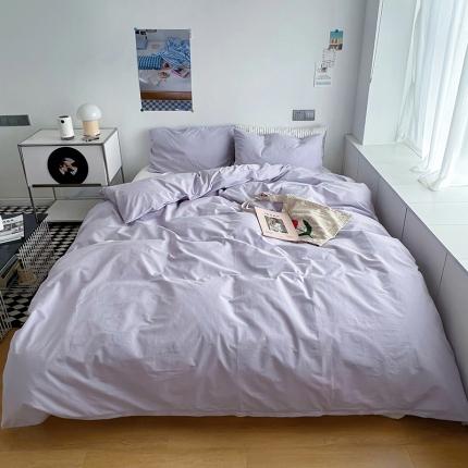 猪先生 2022新款极简风纯棉床盖床笠四件套 千夏紫+极简白