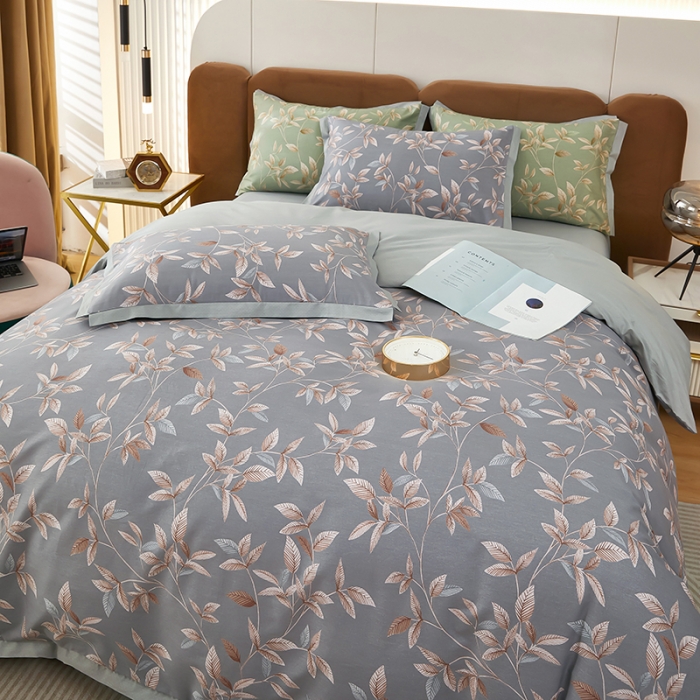 91家纺网 家纺一手货源 找家纺 雲归梦 新款13372全棉活性工艺款小版印花四件套 微光紫