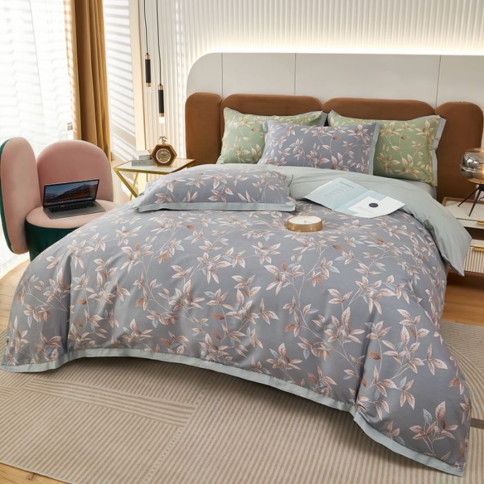 91家纺网 家纺一手货源 找家纺 雲归梦 新款13372全棉活性工艺款小版印花四件套 微光紫