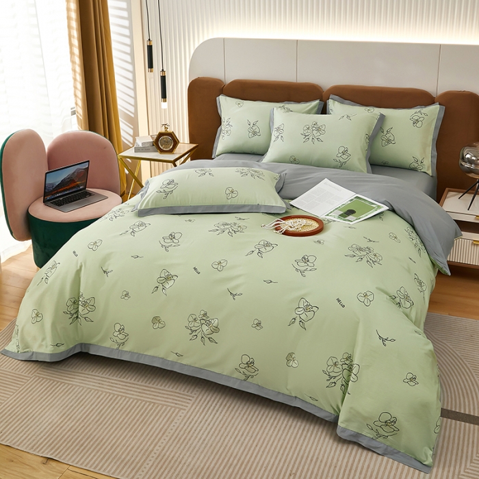 91家纺网 家纺一手货源 找家纺 雲归梦 新款13372全棉活性工艺款小版印花四件套 笑盈绿