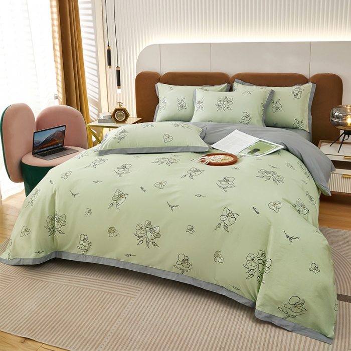 91家纺网 家纺一手货源 找家纺 雲归梦 新款13372全棉活性工艺款小版印花四件套 笑盈绿