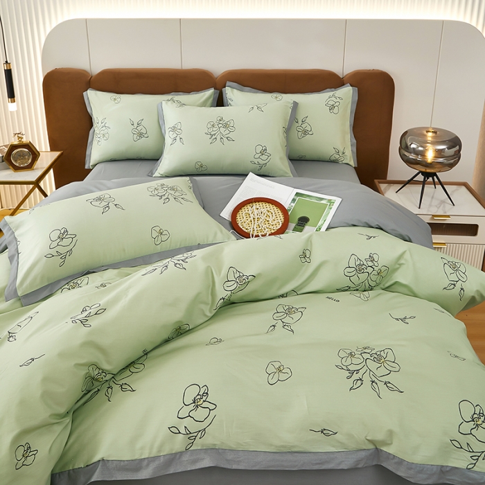 91家纺网 家纺一手货源 找家纺 雲归梦 新款13372全棉活性工艺款小版印花四件套 笑盈绿