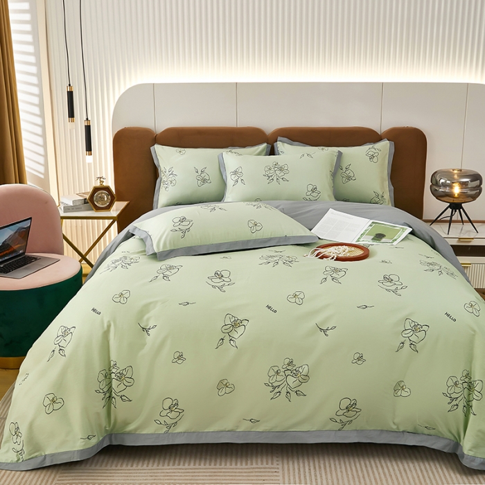 91家纺网 家纺一手货源 找家纺 雲归梦 新款13372全棉活性工艺款小版印花四件套 笑盈绿