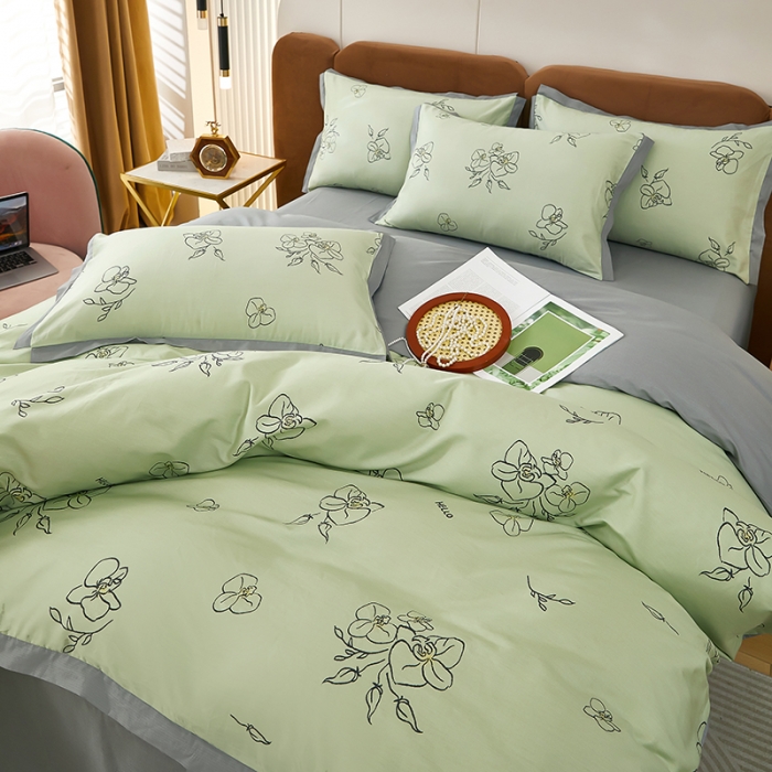 91家纺网 家纺一手货源 找家纺 雲归梦 新款13372全棉活性工艺款小版印花四件套 笑盈绿