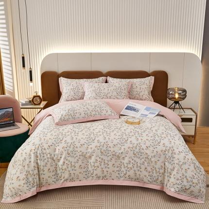 雲归梦 新款13372全棉活性工艺款小版印花四件套 雪莉粉