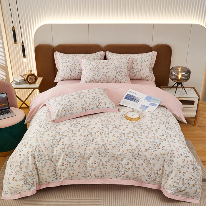 91家纺网 家纺一手货源 找家纺 雲归梦 新款13372全棉活性工艺款小版印花四件套 雪莉粉