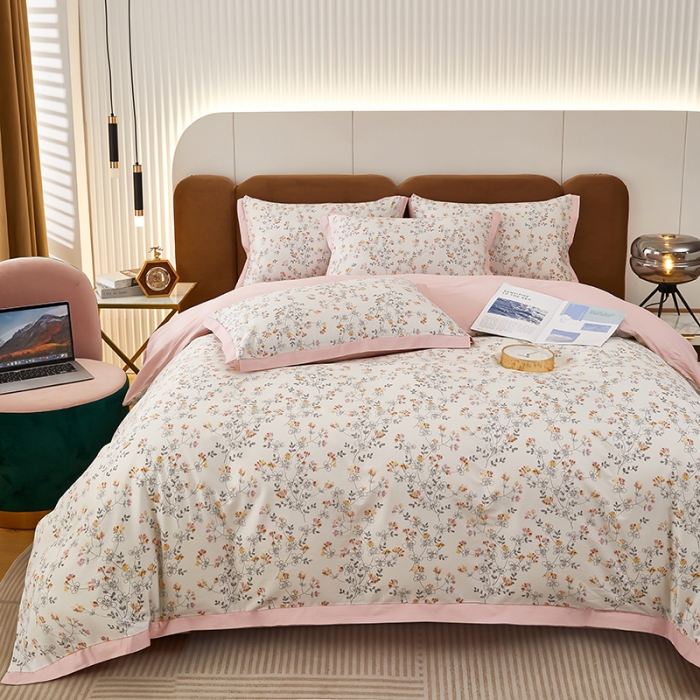 91家纺网 家纺一手货源 找家纺 雲归梦 新款13372全棉活性工艺款小版印花四件套 雪莉粉