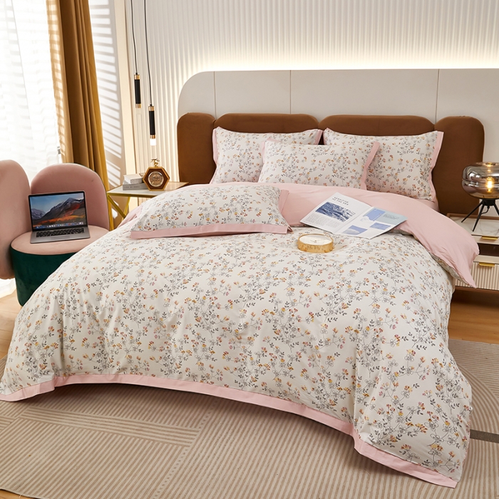 91家纺网 家纺一手货源 找家纺 雲归梦 新款13372全棉活性工艺款小版印花四件套 雪莉粉