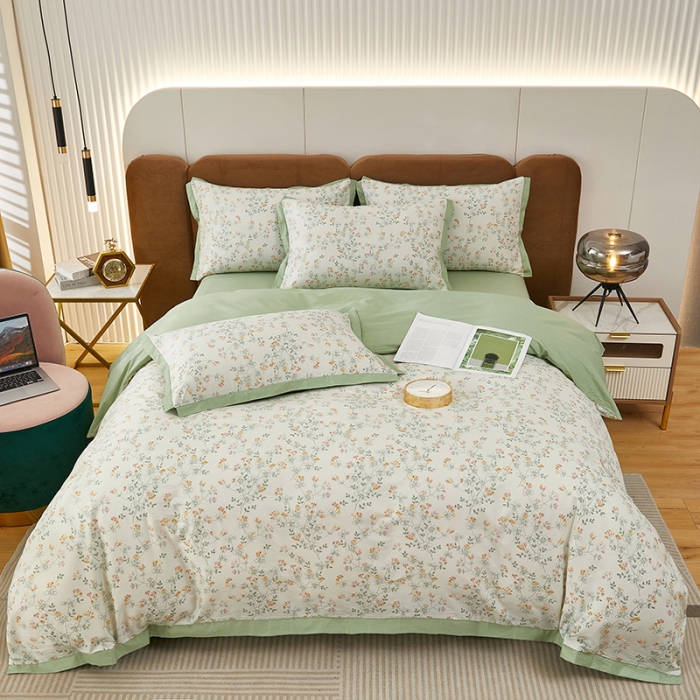 91家纺网 家纺一手货源 找家纺 雲归梦 新款13372全棉活性工艺款小版印花四件套 雪莉绿