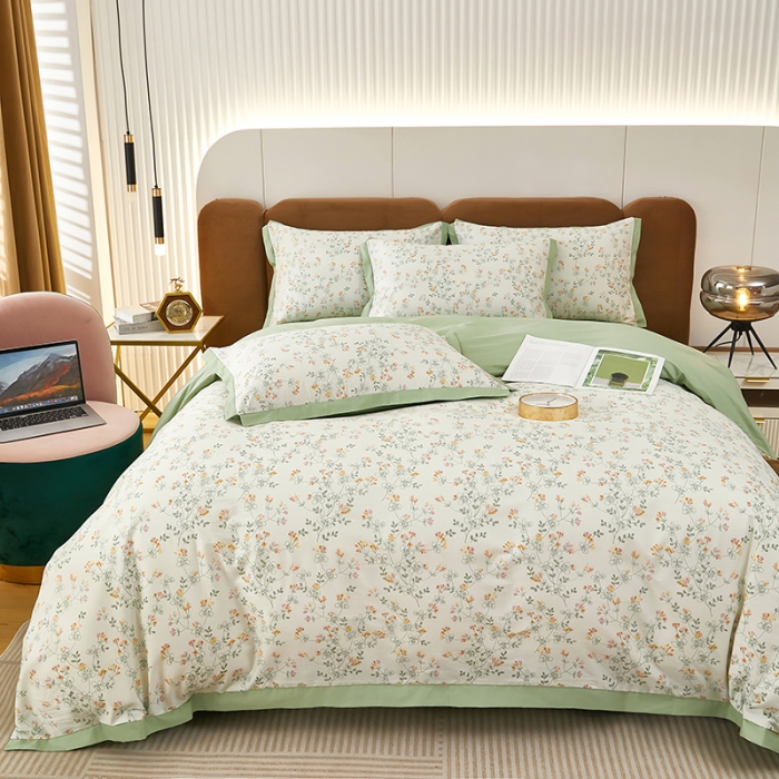 91家纺网 家纺一手货源 找家纺 雲归梦 新款13372全棉活性工艺款小版印花四件套 雪莉绿