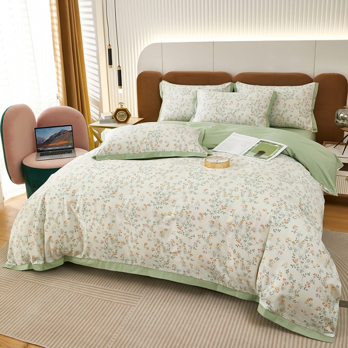 91家纺网 家纺一手货源 找家纺 雲归梦 新款13372全棉活性工艺款小版印花四件套 雪莉绿