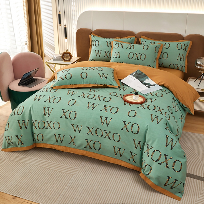 91家纺网 家纺一手货源 找家纺 雲归梦 新款13372全棉活性工艺款小版印花四件套 亚兰绿