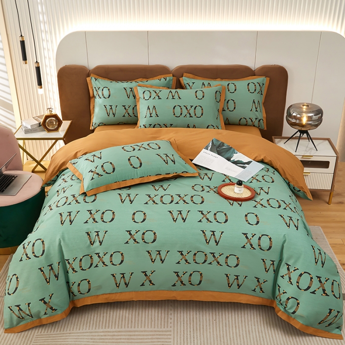 91家纺网 家纺一手货源 找家纺 雲归梦 新款13372全棉活性工艺款小版印花四件套 亚兰绿